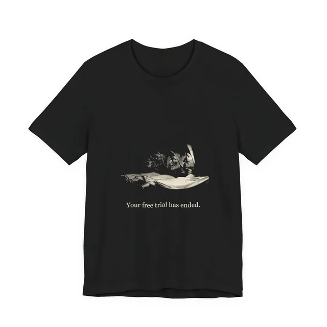 Your free trial has ended. — Macbeth design printed on a black t-shirt