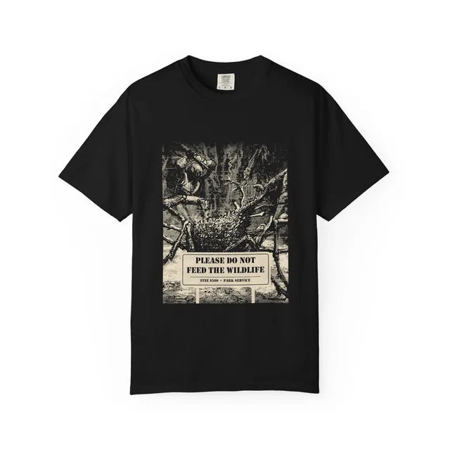 Please do not feed the wildlife. Fine $500. — Vingt mille lieues sous les mers (Twenty Thousand Leagues Under the Sea) design printed on a t-shirt